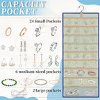 GMAK Hanging Jewelry Organizer with Hanger Metal Hooks, Double-Sided Jewelry Holder Accessories Organizer Storage Roll for Jewelry, Earrings, Bracelets, Necklaces, Rings - Navy Blue
