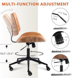 Home Office Desk Chair with Wheels, Adjustable Height Armless Office Chair, PU Leather Mid Back 360° Small Computer Chair, Modern Walnut Chair No Arms for Office, Reading Meeting Room(Brown)