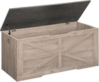 Storage Chest, 43.3" Wooden Storage Trunk, Retro Storage Bench with Safety Hinge, Toy Box, Farmhouse Style, for Bedroom, Living Room, Charcoal Gray and Greige MCW11HC