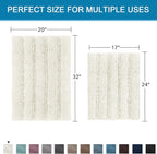 Non Slip Thick Shaggy Chenille Bathroom Rug Mat Set Extra Soft and Absorbent Striped Floor Rugs, 2 Piece, Machine-Washable