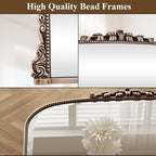 32x24 Beaded Arched Mirror, Bathroom Mirror for Over Sink, Metal Frame Wall Decor for Entryway, Bedroom, Living Room, Silver
