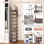 Tall Shoe Rack 10-Tier Narrow Shoe Shelf Storage for 10-15 Pairs Shoe and Boot, Sturdy Shoe Storage Space Saving Corner Shoe Rack Organizer for Closet, Entryway, Living Room, Brown