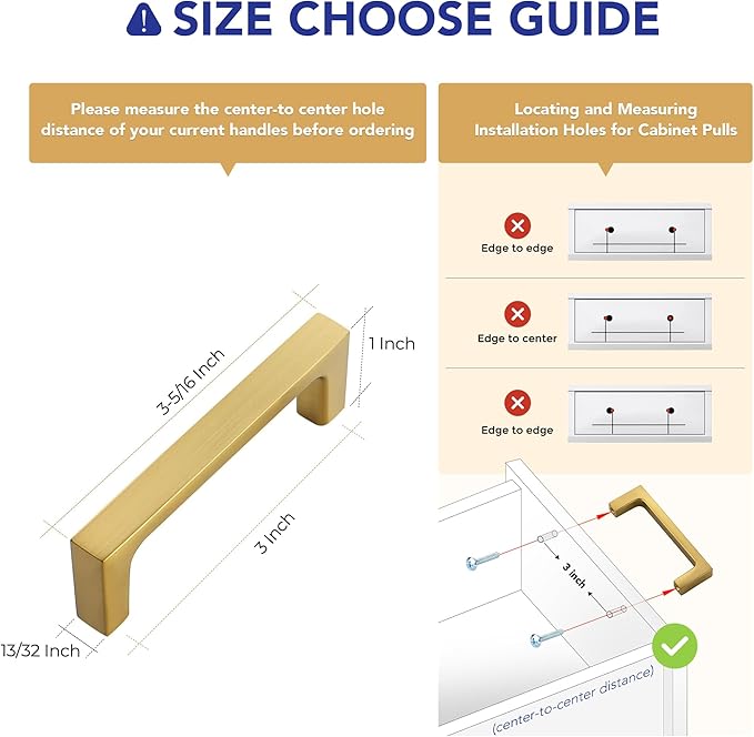 Ravinte 5 Pack Solid 3 Inch Square Cabinet Handles - Brushed Brass Drawer Pulls - Kitchen Hardware and Handles