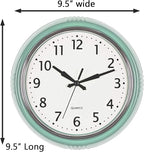 Bernhard Products Retro Wall Clock 9.5 Inch Green Kitchen 50's Vintage Design Round Silent Non Ticking Battery Operated Quality Quartz Clock (Seafoam Green)