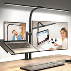 LED Desk Lamp for Home Office, Eye-Caring Desk Light with Clamp, Stepless Dimming 24W Double Head Architect Task Lamp with Remote Control, Flexible Arm, for Working, Studying, Reading, Drafting