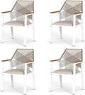 Aluminum Outdoor Patio Dining Chairs - Imitation Rope Vine Chair Ergonomic Backrest Design Detachable Seat Cushion Soft and Breathable Garden Porch White Set of 4