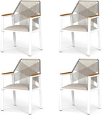 Aluminum Outdoor Patio Dining Chairs - Imitation Rope Vine Chair Ergonomic Backrest Design Detachable Seat Cushion Soft and Breathable Garden Porch White Set of 4