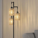 Oneach 68" Floor Lamps for Living Room, Stepless Dimmable Boho Floor Lamp with 3 Bulbs, Tall Farmhouse Industrial Corner Standing Tree Lamp for Bedroom, Office, Study Room, Dining Room, Black