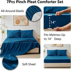 CozyLux Full Size Comforter Sets Teal, 7 Pieces Pintuck Bed in A Bag Teal Comforter Full Size, Pinch Pleat Bedding Sets with All Season Comforter, Sheets, Pillowcases & Shams