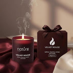 Natur IX Velvet Rouge Scented Candles for Home | Cedarwood, Saffron, Jasmine & Amber | Natural Non Toxic Soy Candles with Essential Oils | 50 H Long Burning
