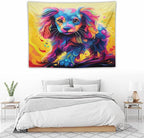 VUMIVI Colorful Cute Dog Tapestry Rainbow-Hued Oil Painting Pet-Themed Abstract Art Print Tapestry Wall Hanging for Living Room Bedroom Dorm Classroom Aesthetic Decor W40xL30in