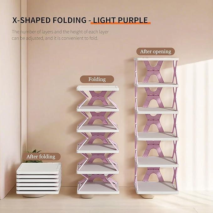 Shoe Rack, Collapsible Kids Shoe Rack, 6-Tier Small Foldable Shoe Organizer for Entryway, Dorm, Bedroom (Grey-x)