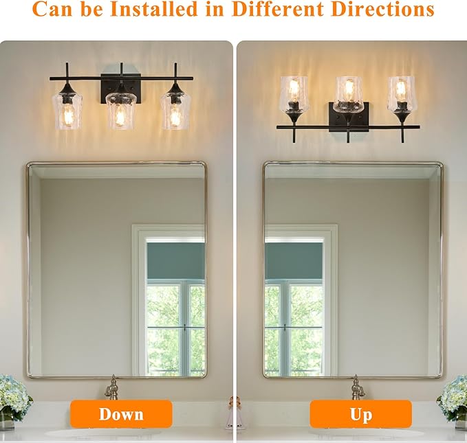 3 Lights Bathroom Vanity Light,Black Farmhouse Modern Wall Light Over Mirror.