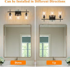 3 Lights Bathroom Vanity Light,Black Farmhouse Modern Wall Light Over Mirror.