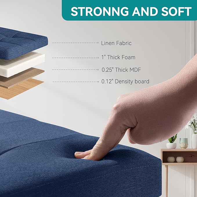 BRIAN & DANY Ottoman with Storage, Small Storage Ottoman for Dorm, Linen Folding Ottoman Foot Stool with Legs for Living Room and Bedroom, 15"x15"x15" - Blue