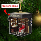 Personalized Barbershop Christmas Ornament, Custom Name Barber Shop Holiday Decor, Acrylic Flat Ornament Gift for Hairdresser & Stylist