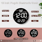 Large 12" White Digital Wall Clock with Remote Control | LED Display Plug-in Clock with 3 Brightness Levels & Temperature Display Perfect for Home, Gym, Classroom, Office