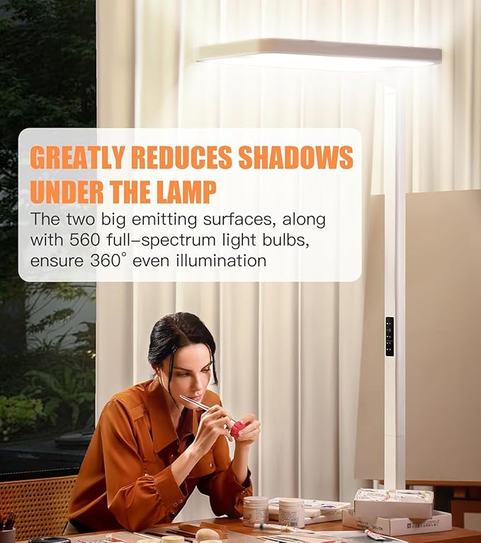 Pure Light Floor Lamp 9500LM Full Spectrum, 4000K Natural Daylight Eye-Care Reading Light, Dimmable 100W Standing Lamp with Motion Sensor for Home Office, 60000+ Hours