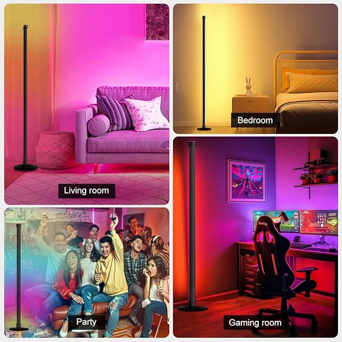 63″H RGB Floor Lamp, LED Corner Lamp,16 Million DIY Colors, 68+ Scenes, Music Sync, App & Remote Control (1 Pack)