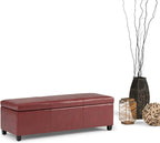 SIMPLIHOME Avalon Storage Ottoman Bench - 48 inch Wide Upholstered Vegan Leather Rectangular Lift-Top Ottoman in Red, Contemporary Storage Bench for Living Room with High-Density Foam