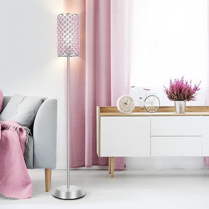GyroVu Crystal Floor Lamp for Bedroom, Living Room Pink Floor Lamps Modern Tall Lamp with On/Off Foot Switch Glam Standing Light for Girls Bedroom Minimalism Pole Corner Lamp for Office Dorm Hotel