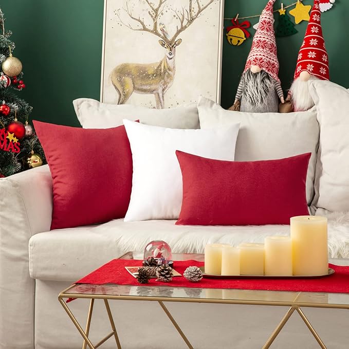 MIULEE Pack of 2 Decorative Outdoor Solid Waterproof Throw Pillow Covers Christmas Euro Sham Faux Linen Garden Farmhouse Cushion Cases for Patio Tent Balcony Couch Sofa 26x26 Inch White