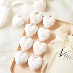 White Valentine's Day Heart Ornaments 10Pcs Glitter Sequin Heart Shaped Baubles Decoration Valentines Pearl Foam Hanging Decor(2.36in)