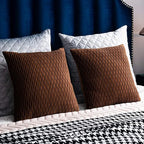 Light Brown Throw Pillow Cases: 2 Pack 20x20 Inch Original Stripe Velvet Square Decorative Pillow Covers for Farmhouse Couch