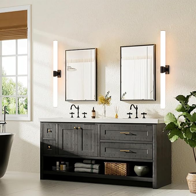 Modern Wall Sconce 38.2 Inch Black Bathroom Sconces Led Wall Lights with Acrylic Shade Hardwired Long Vanity Lighting Fixtures Over Mirror for Bedroom Living Room Hallway