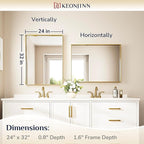 Keonjinn 24 x 32 In Brushed Gold Bathroom Mirror for Over Sink Shiny Gold Rectangle Wall Mirror Metal Framed Rectangular Farmhouse Mirror Modern Square Corner Framed Vanity Mirror(Horizontal/Vertical)