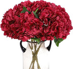 Kimura's Cabin 6Pcs Burgundy Fake Hydrangea Flowers Artificial Silk Hydrangeas Flowers with Stems Hydrangea Bouquets for Home Wedding Baby Shower Birthday Party Decoration （Dark Red）