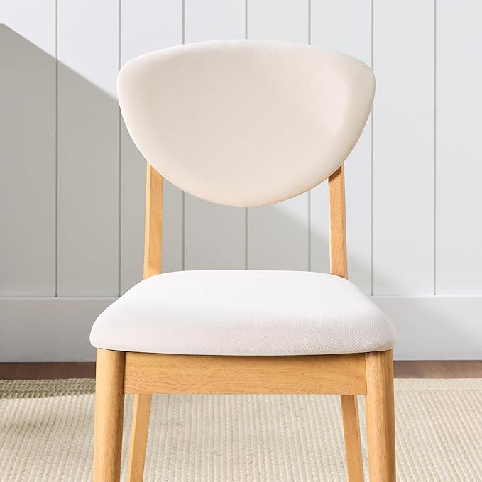Best Choice Products Dining Chairs Set of 2, Mid-Century Modern Upholstered Wood, Armless w/Seat Cushion, Padded Backrest - Oak/Cream