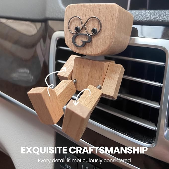 Foleto 2PCS Shaking Feet Wooden Doll for Car Dashboard with 12PCS Magnetic Expressions Handmade Shaking Wooden Man Figurine,Funny Wood Desk Decor for Home Office,Gift