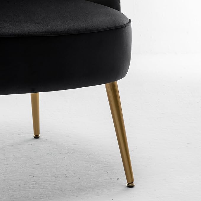 Trendy Velvet Accent Chair with Gold Metal Legs, Upholstered Armchair for Small to Mid-Size Spaces, Modern Living Room, Bedroom, Vanity Desk and Entryway, Black