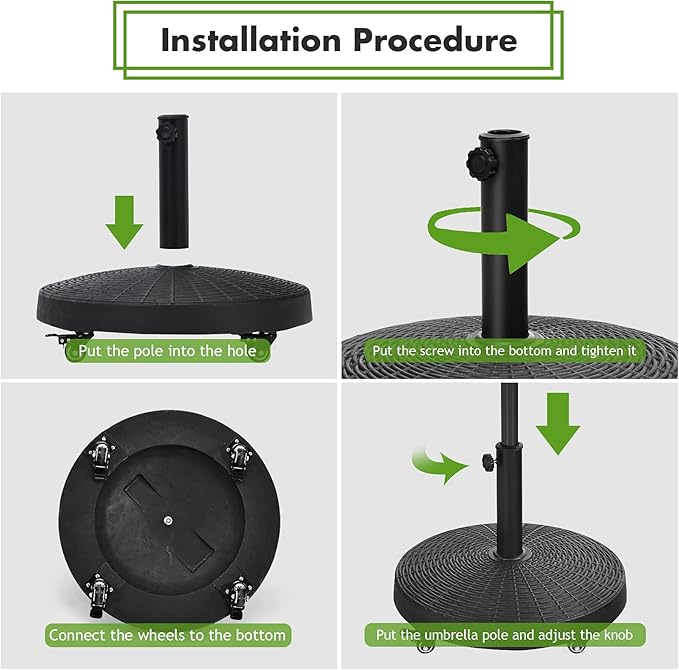 Giantex 50 LBS Patio Umbrella Stand, 20.5 Inch Round Umbrella Base with 4 Lockable Wheels, Heavy-Duty Outdoor Umbrella Holder, Suitable for Pool, Yard, Garden, Street, Market, Rattan Design, Black