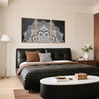 CHDITB Lotus Flower Framed Canvas Wall Art Set, Mandala Wall Decor for Yoga Room, Black and White Spiritual Wall Painting, Vintage Meditation Art Prints for Zen Living Room, Bedroom, Office 16"x24"x3