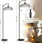 Arc Floor Lamps for Living Room with Remote,Black Dimmable Floor Lamp with Gray Glass Shade,Unique Vintage Flower Standing Tall Lamp,Modern Mid Century Floor Lamps for Bedroom Office Corner
