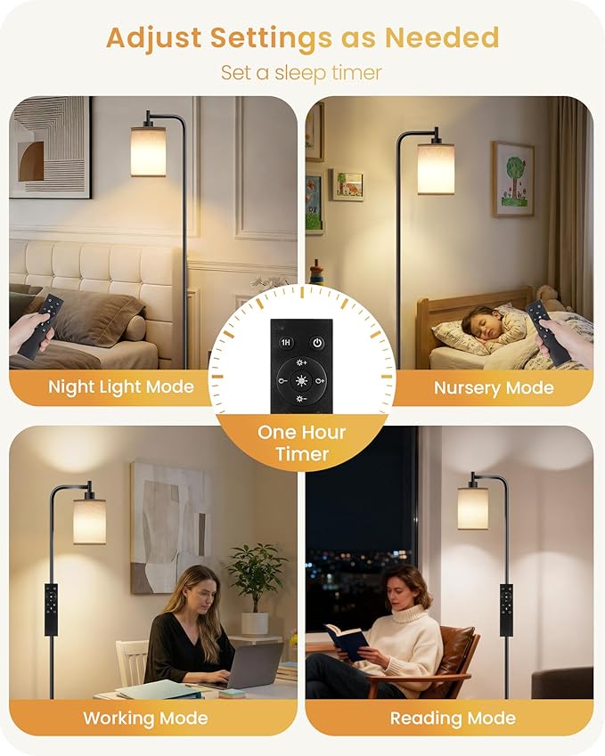 Dimmable Floor Lamp for Living Room with Remote and Foot Switch, Modern Standing, Corner Lamp,10W Bulb 3 Color Temperatures, for Bedroom, Office, ETL Listed, Black and White CW19LD05