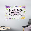 Ambesonne Lifestyle Tapestry, Live Life in Full of Blooms Words with Floral Violets Print, Wide Wall Hanging for Bedroom Living Room Dorm, 60" X 40", Purple Yellow