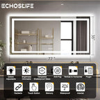 77"x36" Large LED Bathroom Mirror with Front Lit and Backlit, Anti-Fog Lighted Mirror for Wall, Stepless 3 Colors Dimmable Smart Vanity Mirror(Horizontal/Vertical)