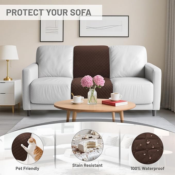 Reclining Sectional Couch Covers 100% Waterproof L Shape Recliner Couch Covers for Dogs Pets Washable Anti Slip 1 Additional Couch Cover for Reclining Couch (Additional Seat, Dark Brown)