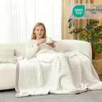 WRENSONGE Striped Throw Blanket, White Soft Cozy Fluffy Warm Hand Made Throw Blankets for Couch, Sofa, Chair, Bed, Camping, Picnic, Travel Lightweight Bed Blanket - 50"*60"