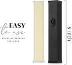 SURI Mezuzah Case for Door with Printed Scroll– 5.5 Inch Black Aluminum Jewish Mezuza Cover, Self-Stick Adhesive, Fits a 5 Inch Scroll, Gift Box Included