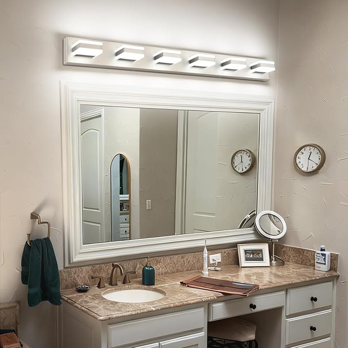 SOLFART Bathroom Vanity Lights, Brushed Nickel Light Fixtures for Bathroom Above Mirror, 6 Light Led Vanity Lighting,5 Color Temperature Adjustable,Bath Lighting Fixture Nickel