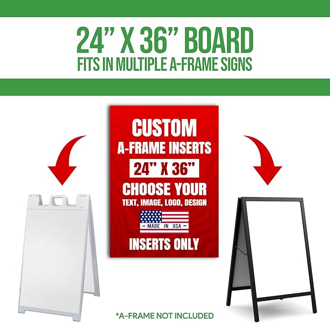 Custom A-Frame Sign Inserts by BCB Print - Durable & Weather-Resistant Plastic Panels | Custom Print Inserts for Sidewalk Boards, Restaurants, Retail & Event Signage | 24"x36"