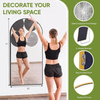 Full-Length Floor Mirror with Stand, 71"x32" Arched Style Full Body Standing Mirror for Bedroom, Living Room, Gym, Dorm - Shatter-Resistant & Easy Assembly, Black