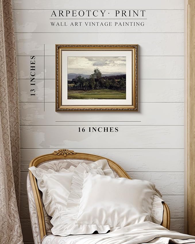 ARPEOTCY Vintage Gold Framed Wall Art Decor, Bedroom Bathroom Living Room Nature Scenery Paintings Retro Pictures, Canvas Prints Art, Gold Antique Picture Frame Home Wall Decor, 13x16 Inch