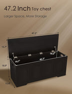 DINZI LVJ Storage Chest, 47.2”Wooden Storage Box with 2 Safety Hinges, Entryway Shoe Bench with Flip-Top, Large Trunk for Living Room, Bedroom, Easy Assembly, Espresso