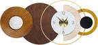 32x16 inch Large Modern Mid-Century Wall Clock - Non-Ticking Silent Metal and Wood Brown Decorative Clock, Battery Operated Analog Clocks for Living Room, Bedroom, Home Decor