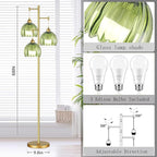 Gold Floor Lamp for Living Room Bedroom,Modern Tree Floor Lamps with Green Glass Shades,68IN Tall Standing Lamp with Bulbs,3 Lights Mid Century Vintage Floor Lamp for Corner Office Reading